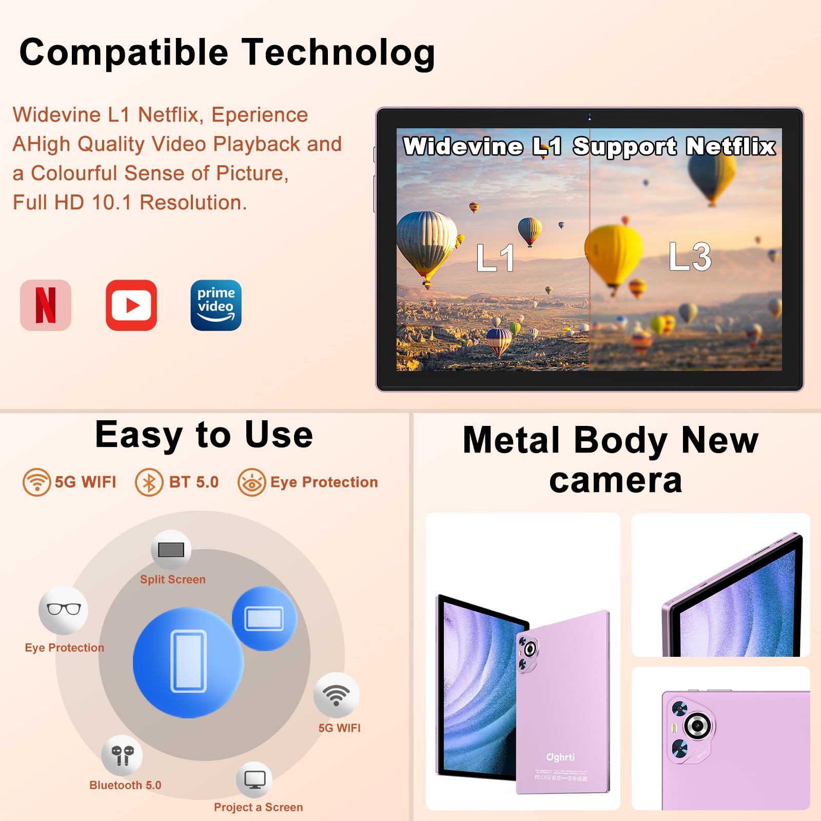 Android 14 Tablet, 22GB RAM 128GB ROM 1TB Expansion, 10.1 Inch